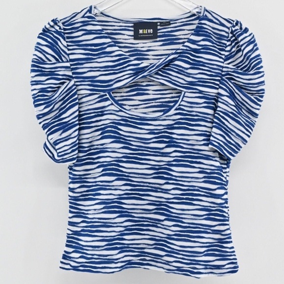 ANTHROPOLOGIE MAEVE Blue Print Cutout Top - Picture 2 of 8